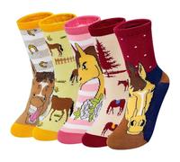 PUTUO Womens Funny Animal Socks: Ladies Cotton Cute Novelty Funky Horse Pattern Socks Size 4-9 5 Pairs