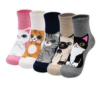 PUTUO Womens Funny Cute Animal Socks Ladies Cotton Socks Funky Cartoon Dog Socks Novelty Crew Socks, Christmas Socks, 5 Pairs (cat/dog socks)