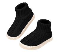PUTUO Women's Warm Slipper Socks: Knitted Non-Slip Thermal Floor Socks with 8mm Sponge Buffer Sole for Ladies Fluffy Lined Thick and Comfortable for Winter Indoor Home Black One Pair Size 2-7