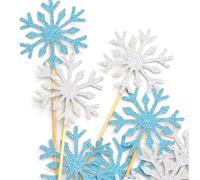 PuTwo 20 Counts Wedding Cake Decorating Frozen Cupcake Toppers Toothpicks, Sliver/Blue/Snow