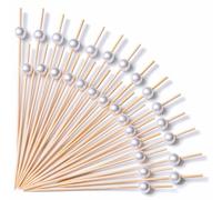 PuTwo Cocktail Sticks 100 Counts Wooden Toothpicks for Nibbles Tapas Sandwich Canopes Appetisers - White Pearl