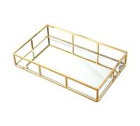 PuTwo Gold Mirror Tray - Ornate Metal Decorative Perfume & Makeup Tray for Vanity, Dresser, Bathroom & Bedroom