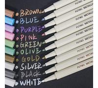 PuTwo Metallic Marker Pens, 10 Assorted Colours Water Proof Metalic Marker Pens, Multi Surfaces Metallic Paint Marker for Scrapbooking, Cardstock, Easter Gifts for Kids, Easter Gifts for Children