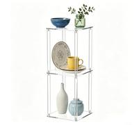 Puupaa 3-Tier Clear Acrylic End Table, 22x22x60cm Transparent Side Table with Ample Storage for Living Room Bedroom, Nightstand and Display Shelf for Small Spaces(A)