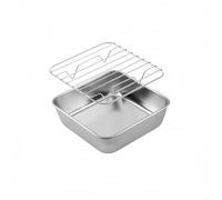 Puupaa Baking Tray with Cooling Rack, Stainless-Steel Oven Sheet Sets, Square Roasting Tray for Turkey BBQ Cake, Deep Bakeware Set for Oven Cooking, Dishwasher Safe(15CM)