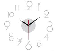 Puupaa Wall Clock Frameless DIY Wall Clock Large Wall Clocks, 3D Mirror Sticker Home Office Decorations for Living Room Bedroom(Silver)
