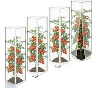 Puupaa Zippered Garden Net Cover for Triangle Plant Cage, Robust Nylon Mesh Bird Protection for Tomato Trellis, Adjustable Fit, Green(4pcs)