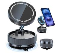 PUUQII Suction Cup Phone Mount, Vacuum Magnetic Phone Holder Stand for Car, 5 Nano Gel Pads for Smooth/Rough Surfaces, 360° Rotatable Strong Grip Phone Stand for All Smartphones, Driving Home (Black)