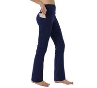 puutiin Women's Bootleg Yoga Pants with Hidden Pockets Tummy Control Running Legging Long Bootcut - Blue - Medium