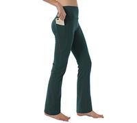puutiin Women's Bootleg Yoga Pants with Hidden Pockets Tummy Control Running Legging Long Bootcut - Green - XL