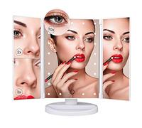PUVLISZ Vanity Cosmetic/Makeup Mirror with 22 LED Lights, Touch Screen, Magnification Tri-Fold 2X 3X Magnifying, 180° Free Rotation, Dual Power Supply White