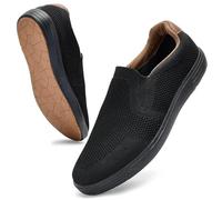 Puxowe Men's Slip On Loafer Mesh Breathable Trainers Comfy Casual Walking Shoes 10 UK All Black