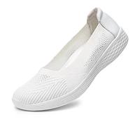 Puxowe Women Slip On Flat Knit Shoes Mesh Low-Top Breathable Loafers Shoes 3.5 UK All White