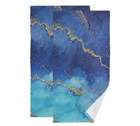 PUXUQU Hand Towel Pack of 2, Blue Marble Golden Line Abstract Face Towel for Bathroom Kitchen Hotel Beach Travel
