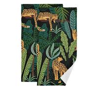 PUXUQU Hand Towel Pack of 2, Tropical Leaves Animal Leopard Face Towel for Bathroom Kitchen Hotel Beach Travel
