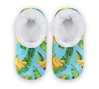 PUXUQU Kids House Slippers Tropical Palm Leaves Banana House Shoe Bedroom Shoes Slipper Socks Slippers for Boys Girls Indoor Use