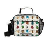 PUXUQU Kids Lunch Bag Cartoon Insect Bug Pattern Insulated Lunch Box with Strap Side Mesh Pocket Snack Box Tote Cooler Bag for School Picnic Work