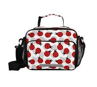 PUXUQU Kids Lunch Bag Cute Ladybug Red Ladybird Pattern Insulated Lunch Box with Strap Side Mesh Pocket Snack Box Tote Cooler Bag for School Picnic Work