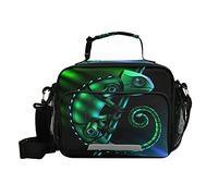 PUXUQU Kids Lunch Bag Green Chameleon Lizard Insulated Lunch Box with Strap Side Mesh Pocket Snack Box Tote Cooler Bag for School Picnic Work