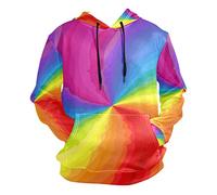 PUXUQU Mens Hoodie Sweatshirt Abstract Rainbow Long Sleeve Pullover Hooded Hoody with Pockets