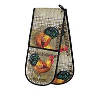 PUXUQU Oven Gloves Double Oven Mitts Gloves, Vintage Rooster Poster Heat Resistant Oven Gloves for Baking BBQ Kitchen Cooking Gloves