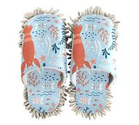 PUXUQU Women's Cleaning House Slippers, Cute Sea Life Lobsters Fish House Shoe Slippers Floor Cleaning Mop Shoes Slippers for Women Men Kids Indoor Use