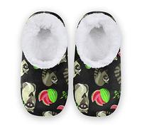 PUXUQU Women's House Slippers Cute Raccoon Summer Watermelon House Shoe Bedroom Shoes Slipper Socks Slippers for Women Men Kids Indoor Use Multicolor