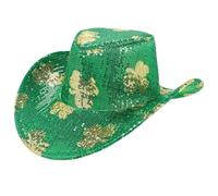 PUXZYAX Bright Green Cowboy Hat St Patricks Day Celebration Essential All | Halloween Cosplay Costume Accessories Top Hats Cosplay Sequin Cowboy Hat Party Green Costume Hats