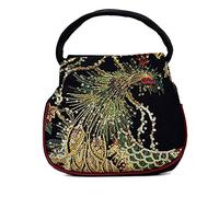 Puyang Women Mini Sequins Peacock Embroidery Ethnic Retro 2 compartments Handbag(Black)