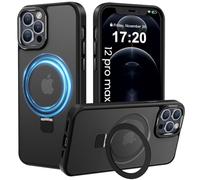 PuyaTeya Magnetic Stand for iPhone 12 pro max Case, Compatible with Mag-Safe, Military Drop Protection, Anti-scratch/fingerprint Translucent Matte iPhone 12 pro max Phone Case(Black)