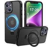 PuyaTeya Magnetic Stand for iPhone 13/14 Case, Compatible with Mag-Safe, Military Drop Protection, Anti-scratch/fingerprint Translucent Matte iPhone 13/14 Phone Case(Black)