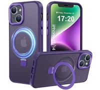 PuyaTeya Magnetic Stand for iPhone 13/14 Case, Compatible with Mag-Safe, Military Drop Protection, Anti-scratch/fingerprint Translucent Matte iPhone 13/14 Phone Case(Purple)