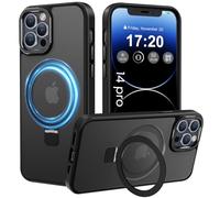 PuyaTeya Magnetic Stand for iPhone 14 pro Case, Compatible with Mag-Safe, Military Drop Protection, Anti-scratch/fingerprint Translucent Matte iPhone 14 pro Phone Case(Black)