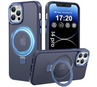 PuyaTeya Magnetic Stand for iPhone 14 pro Case, Compatible with Mag-Safe, Military Drop Protection, Anti-scratch/fingerprint Translucent Matte iPhone 14 pro Phone Case(Dark Blue)
