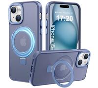 PuyaTeya Magnetic Stand for iPhone 15 Case, Compatible with Mag-Safe, Military Drop Protection, Anti-scratch/fingerprint Translucent Matte iPhone 15 Phone Case (Light Blue)