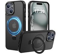 PuyaTeya Magnetic Stand for iPhone 15 Case, Compatible with Mag-Safe, Military Drop Protection, Anti-scratch/fingerprint Translucent Matte iPhone 15 Phone Case(Black)