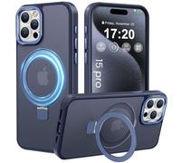 PuyaTeya Magnetic Stand for iPhone 15 pro Case, Compatible with Mag-Safe, Military Drop Protection, Anti-scratch/fingerprint Translucent Matte iPhone 15 pro Phone Case(Dark Blue)