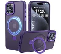 PuyaTeya Magnetic Stand for iPhone 15 pro Case, Compatible with Mag-Safe, Military Drop Protection, Anti-scratch/fingerprint Translucent Matte iPhone 15 pro Phone Case(Purple)