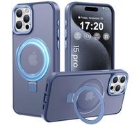 PuyaTeya Magnetic Stand for iPhone 15 pro Case, Compatible with Mag-Safe, Military Drop Protection, Anti-scratch/fingerprint Translucent Matte iPhone 15 pro Phone Case (Light Blue)
