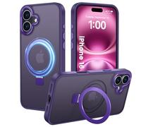 PuyaTeya Magnetic Stand for iPhone 16 Case, Compatible with Magnetic, Military Drop Protection, Anti-scratch/fingerprint Translucent Matte iPhone 16 Phone Case(Purple)