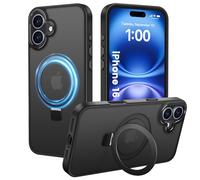 PuyaTeya Magnetic Stand for iPhone 16 Case, Compatible with Magnetic, Military Drop Protection, Anti-scratch/fingerprint Translucent Matte iPhone 16 Phone Case(Black)