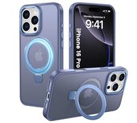 PuyaTeya Magnetic Stand for iPhone 16 pro Case, Compatible with Magnetic, Military Drop Protection, Anti-scratch/fingerprint Translucent Matte iPhone 16 pro Phone Case (Light Blue)