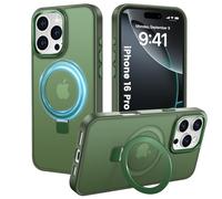 PuyaTeya Magnetic Stand for iPhone 16 pro Case, Compatible with Magnetic, Military Drop Protection, Anti-scratch/fingerprint Translucent Matte iPhone 16 pro Phone Case(Green)