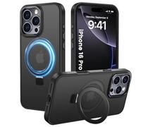 PuyaTeya Magnetic Stand for iPhone 16 pro Case, Compatible with Magnetic, Military Drop Protection, Anti-scratch/fingerprint Translucent Matte iPhone 16 pro Phone Case(Black)
