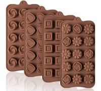 Puyeipt 4 Pcs Silicone Chocolate Molds, Non-Stick Candy Molds for Making Bite Size Chocolates, Candies, Truffles, Gummies, Jelly (Heart, Sunflower, Rose, Square, Swirl Shaped)