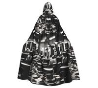 PUYhgb Barber Shop Monochrome Style Print Halloween Cloak, Carnival Cape For Theme Parties, Haunted Houses And Cosplay