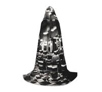 PUYhgb Barber Shop Monochrome Style Print Unisex Hooded Cape, Thoughtful Present For Halloween/Cosplay Lovers/Theme Parties