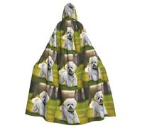 PUYhgb Bichon Frise Dog On The Grass Print Halloween Cloak, Carnival Cape For Theme Parties, Haunted Houses And Cosplay