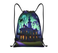 PUYhgb Black Haunted Mansion Print Foldable Drawstring Backpack, Gym Bag For Workout,Travel, Yoga & Daily Use