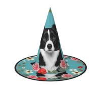 PUYhgb Border Collie Florals Print Halloween Hat, Lightweight For Halloween Party/Carnival, One Size Fits Most